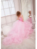 Pink Tulle Pleated Clouds Ruffled Flower Girl Dress